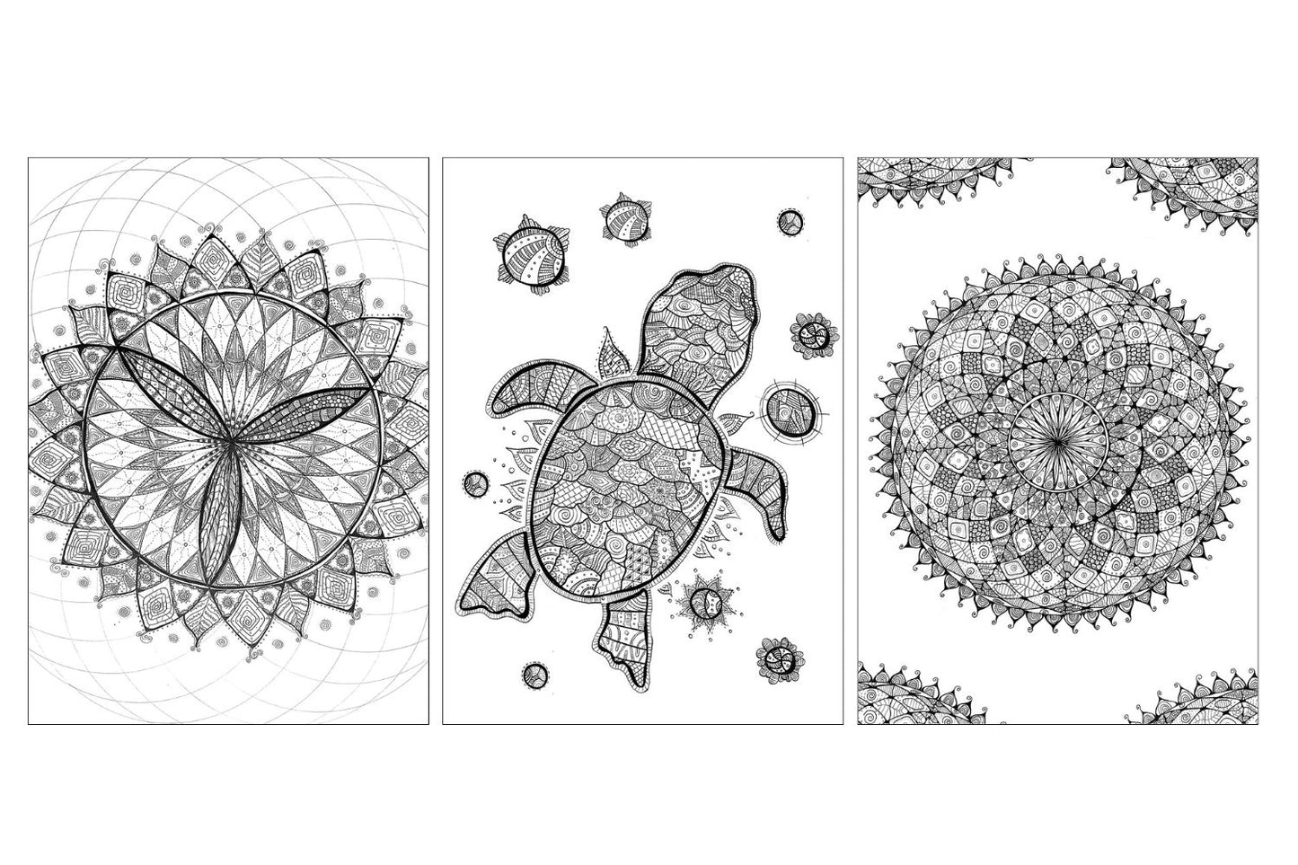 Ausmalbilder für die Seele - Set mit 12 DinA3 Mandala und Zentangle Ausmalbildern