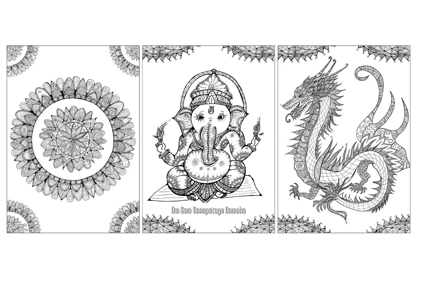 Ausmalbilder für die Seele - Set mit 12 DinA3 Mandala und Zentangle Ausmalbildern