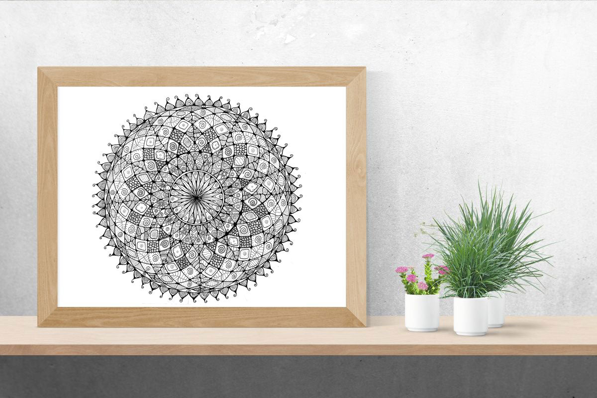 Ausmalbild schwarz-weiß Mandala "Separation"