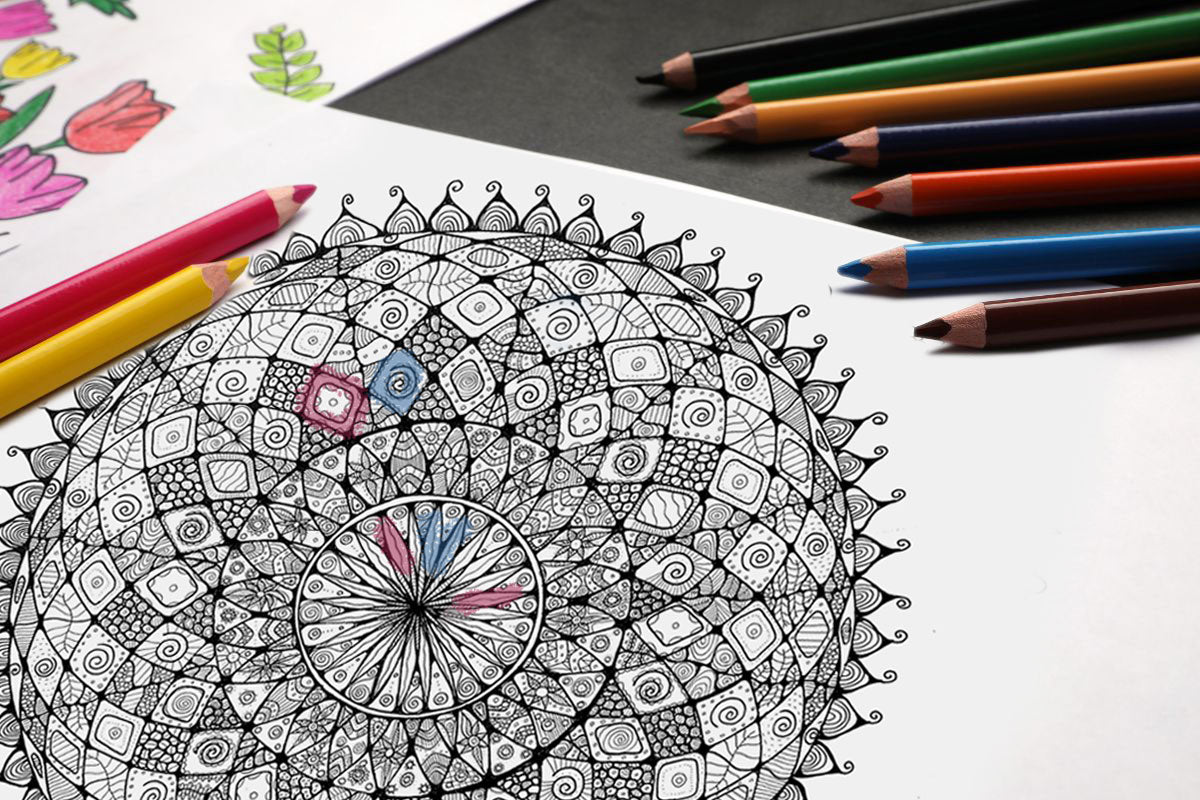 Ausmalbild schwarz-weiß Mandala "Separation"