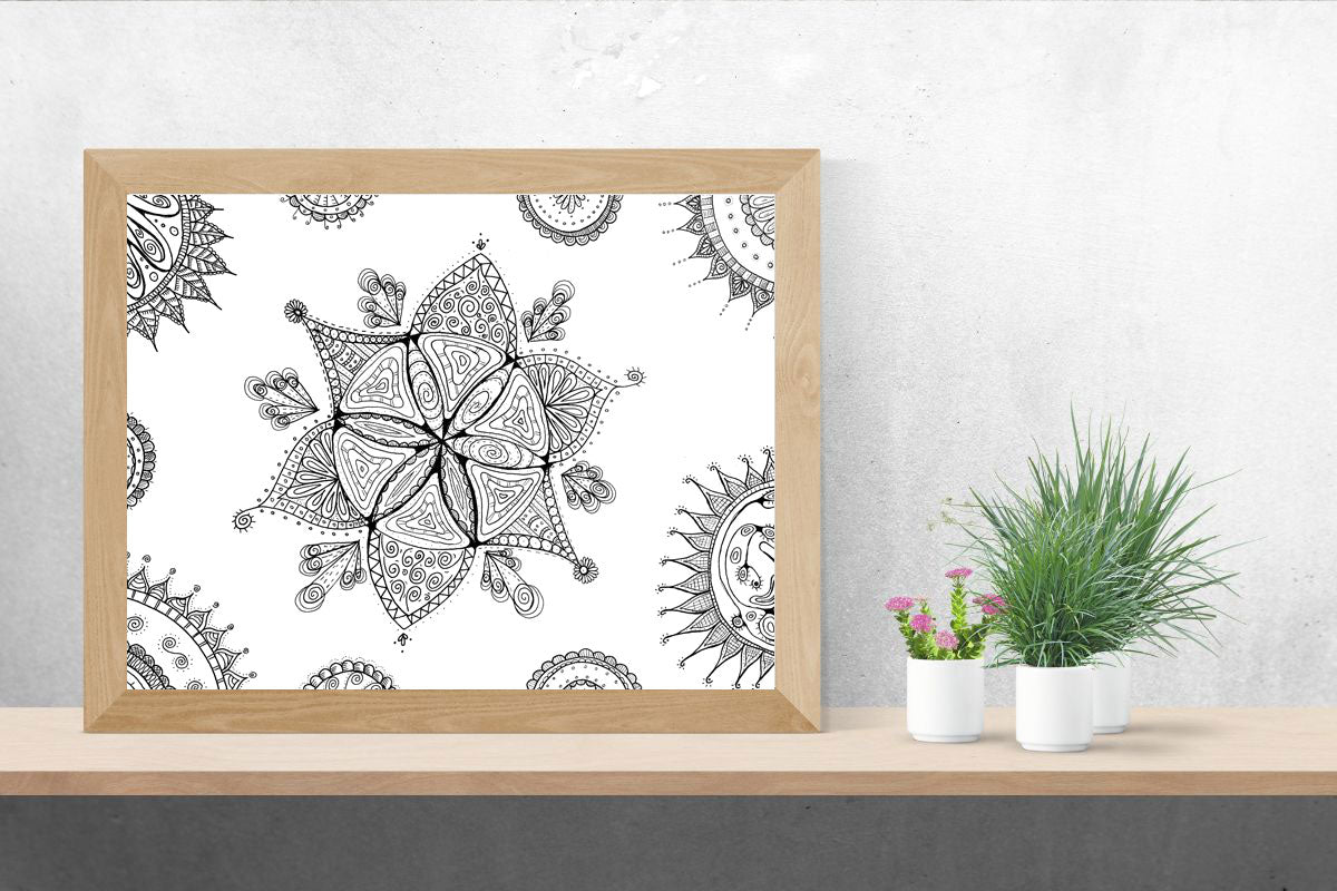 Ausmalbild schwarz-weiß Mandala "Uncertainty"