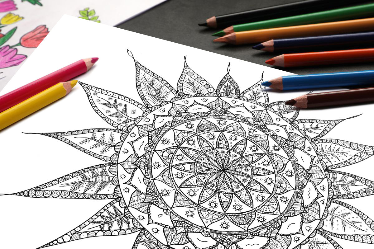 Ausmalbild schwarz-weiß Mandala "Sunny Emotions"