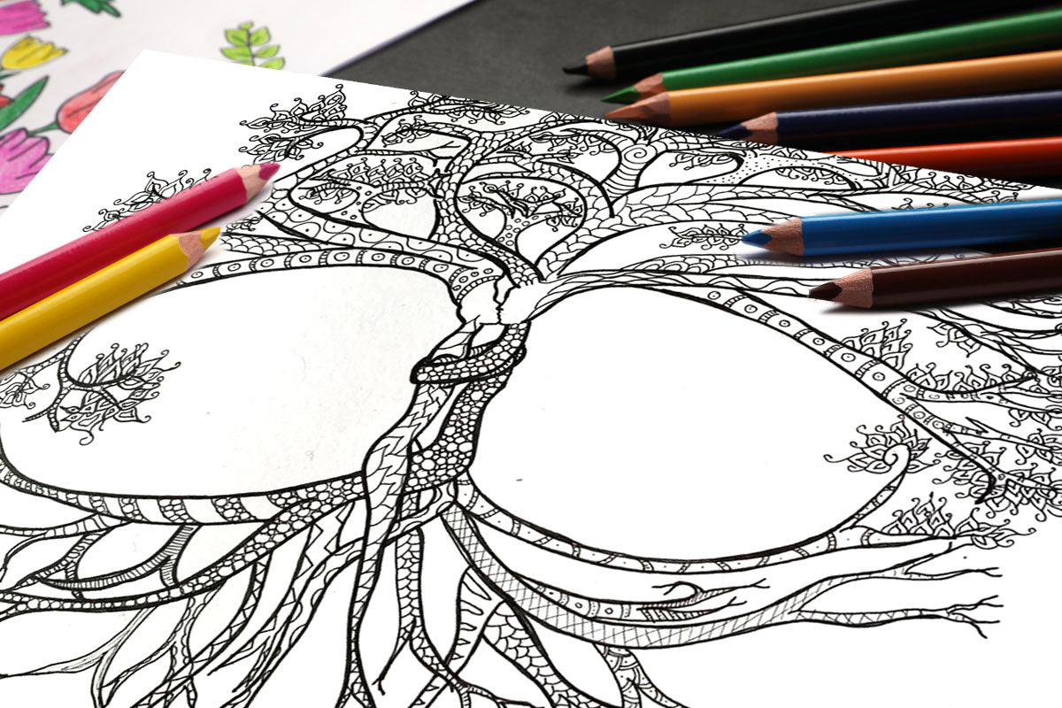 Ausmalbild schwarz-weiß Zentangle "Tree of Life"