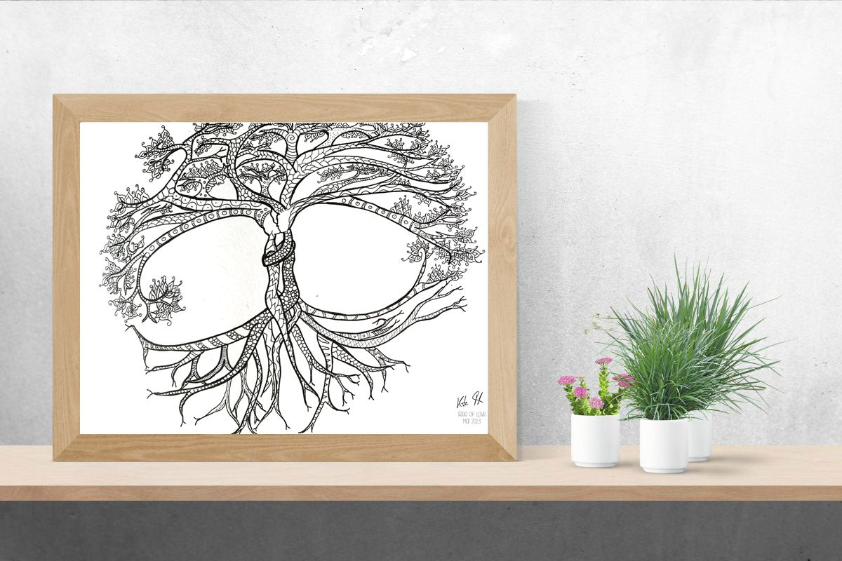 Ausmalbild schwarz-weiß Zentangle "Tree of Life"