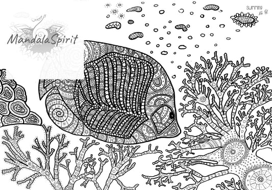 Ausmalbild Zentangle schwarz-weiß "Swimming"