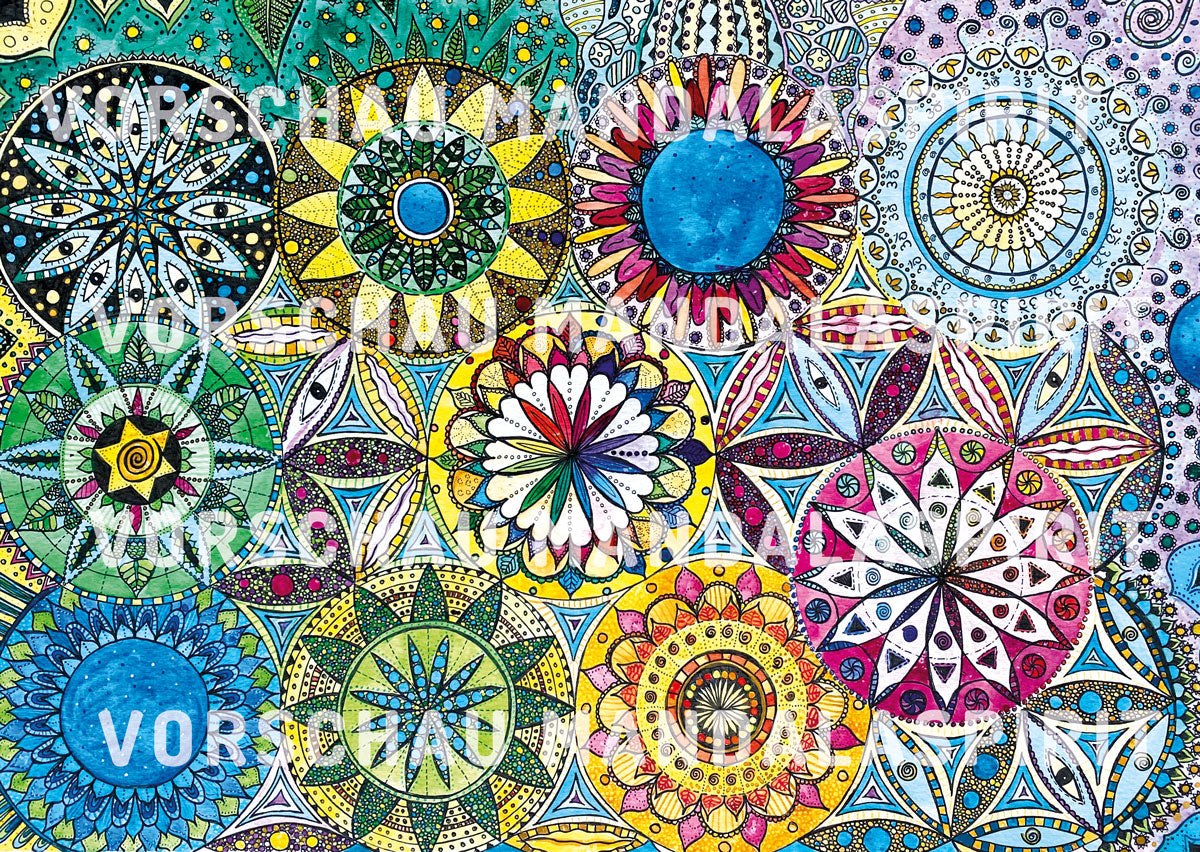 Postkarte DIN A6 Kunstdruck Mandala "bunt und viel"