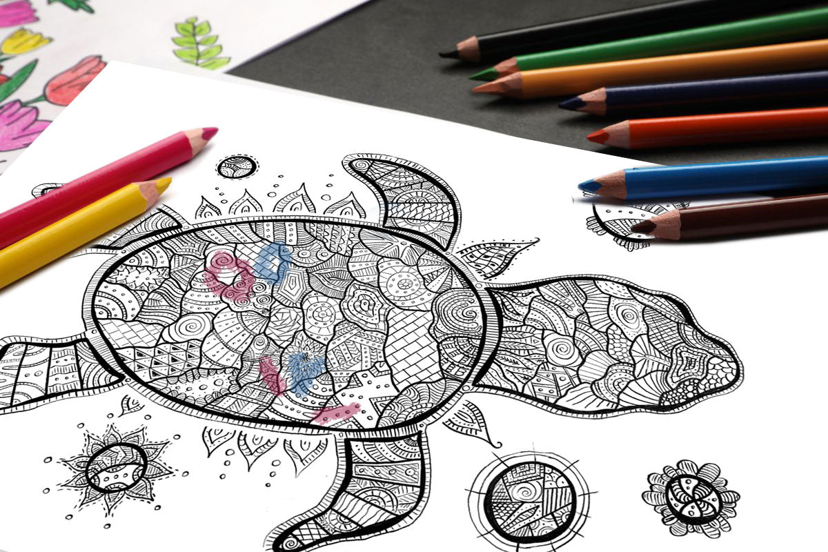 Ausmalbild schwarz-weiß Zentangle "Turtoise"