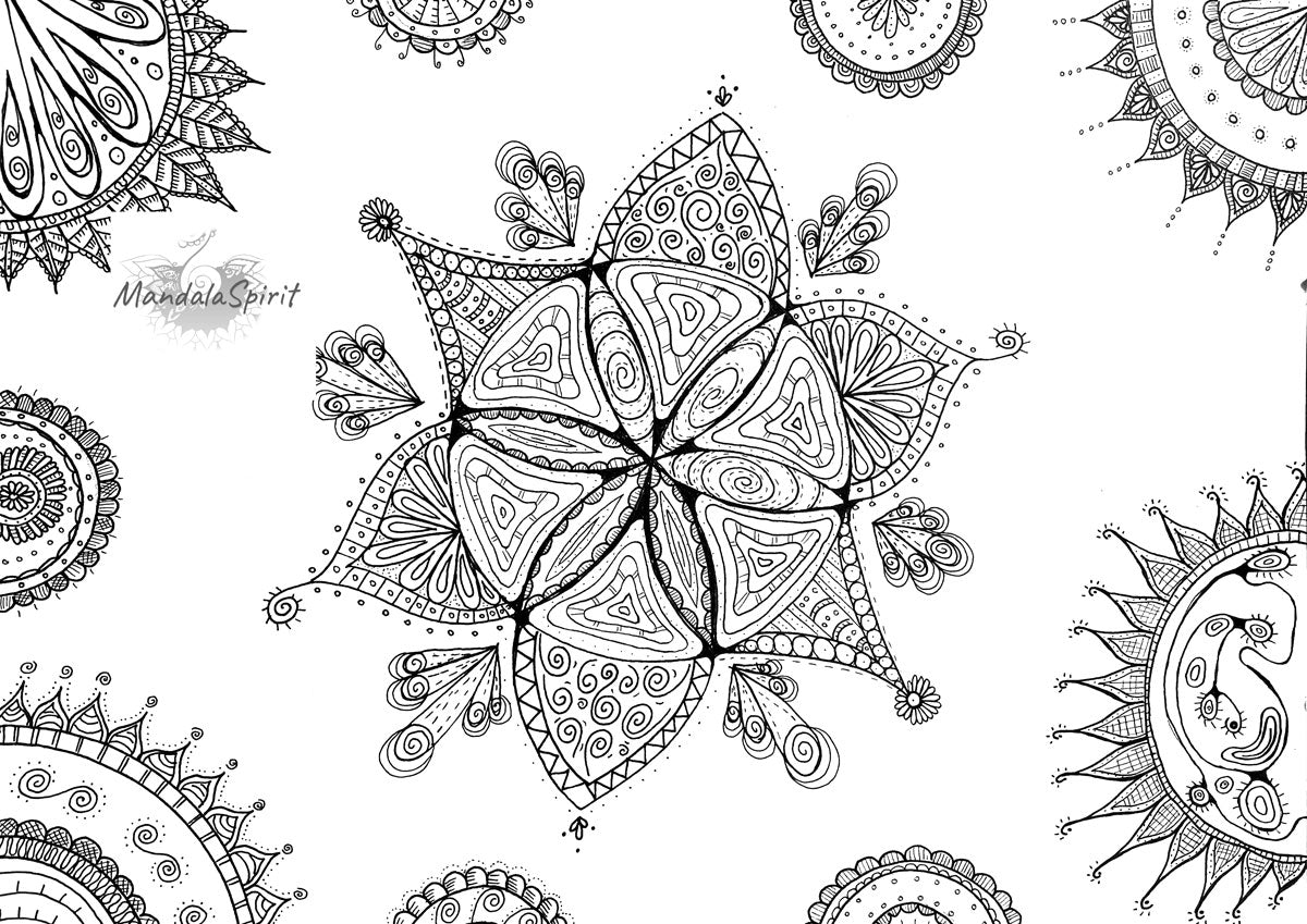 Ausmalbild schwarz-weiß Mandala "Uncertainty"