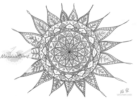 Ausmalbild schwarz-weiß Mandala "Sunny Emotions"